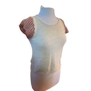 Women XS Madewell AI213 Kimble Stripe-Sleeve Sweater Antique Cream Short Slv Top